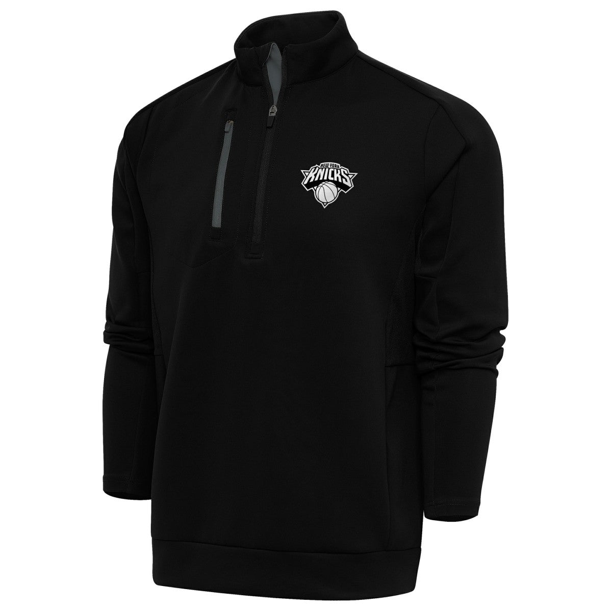 New York Knicks Antigua Metallic Logo Generation Quarter-Zip Top Black