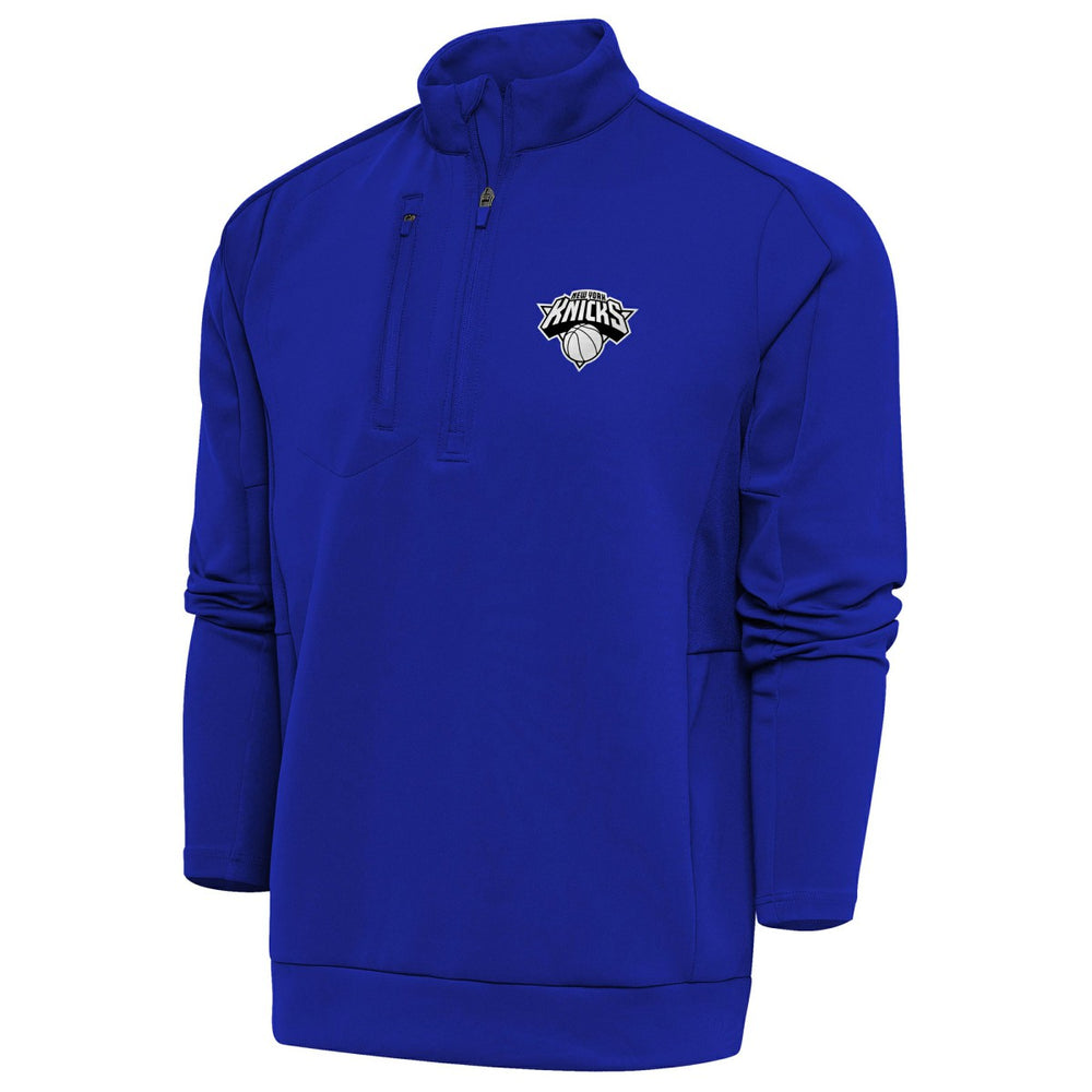 New York Knicks Antigua Metallic Logo Generation Quarter-Zip Top Blue