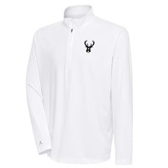 Milwaukee Bucks Antigua Metallic Logo Tribute Quarter-Zip Top White