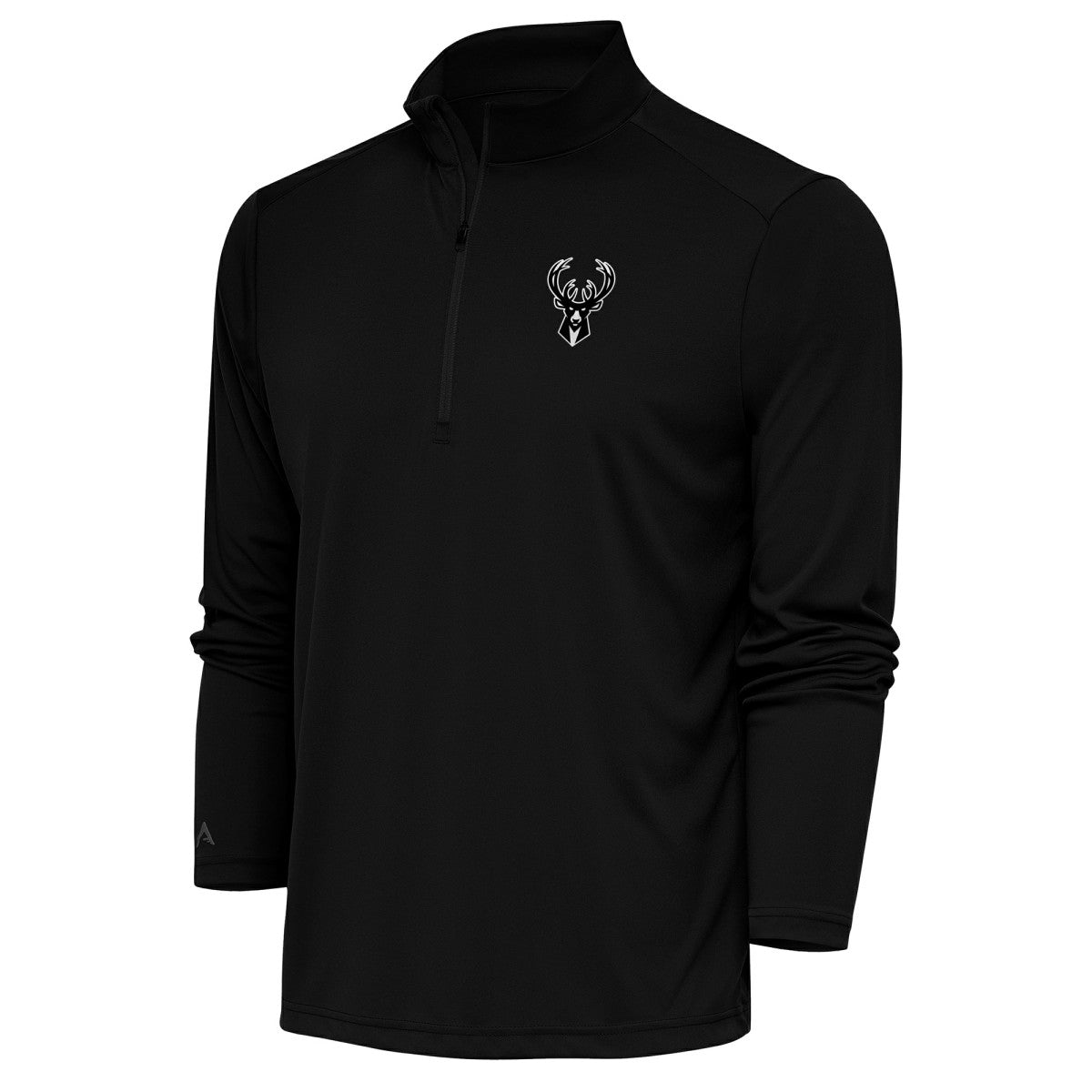 Milwaukee Bucks Antigua Metallic Logo Tribute Quarter-Zip Top Black