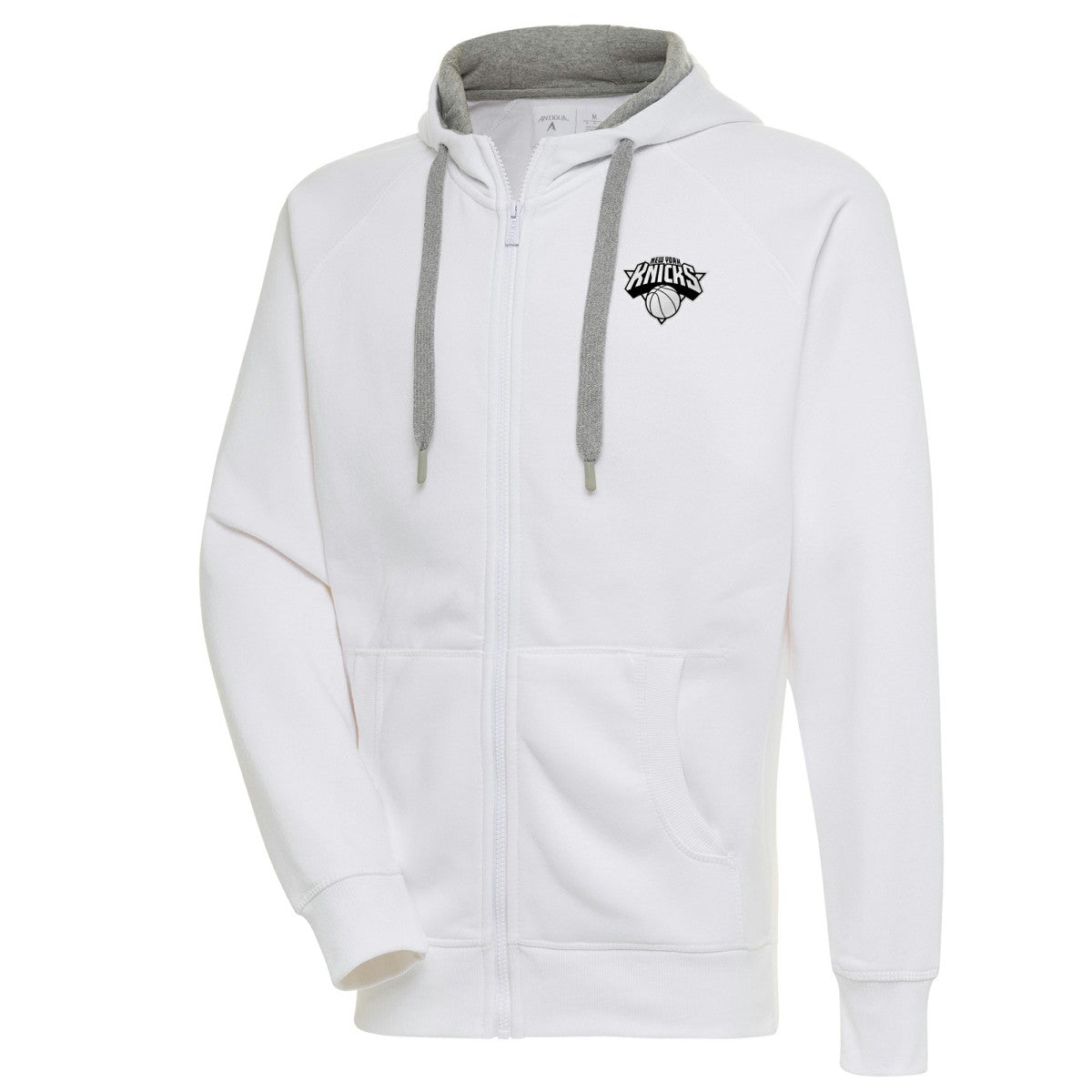 New York Knicks Antigua Metallic Logo Victory Raglan Full-Zip Hoodie White
