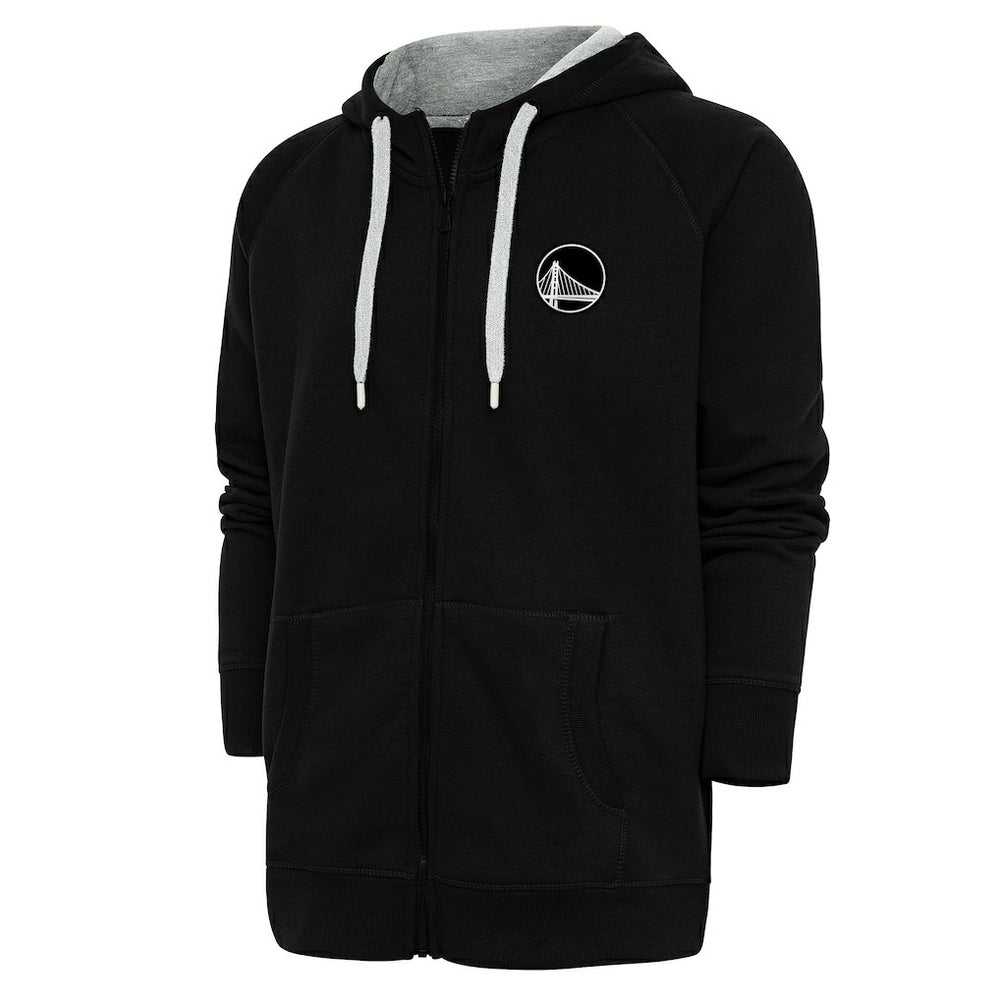 Golden State Warriors Antigua Metallic Logo Victory Raglan Full-Zip Hoodie Black
