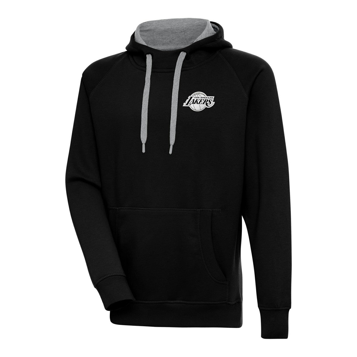 Los Angeles Lakers Antigua Metallic Logo Victory Raglan Pullover Hoodie Black