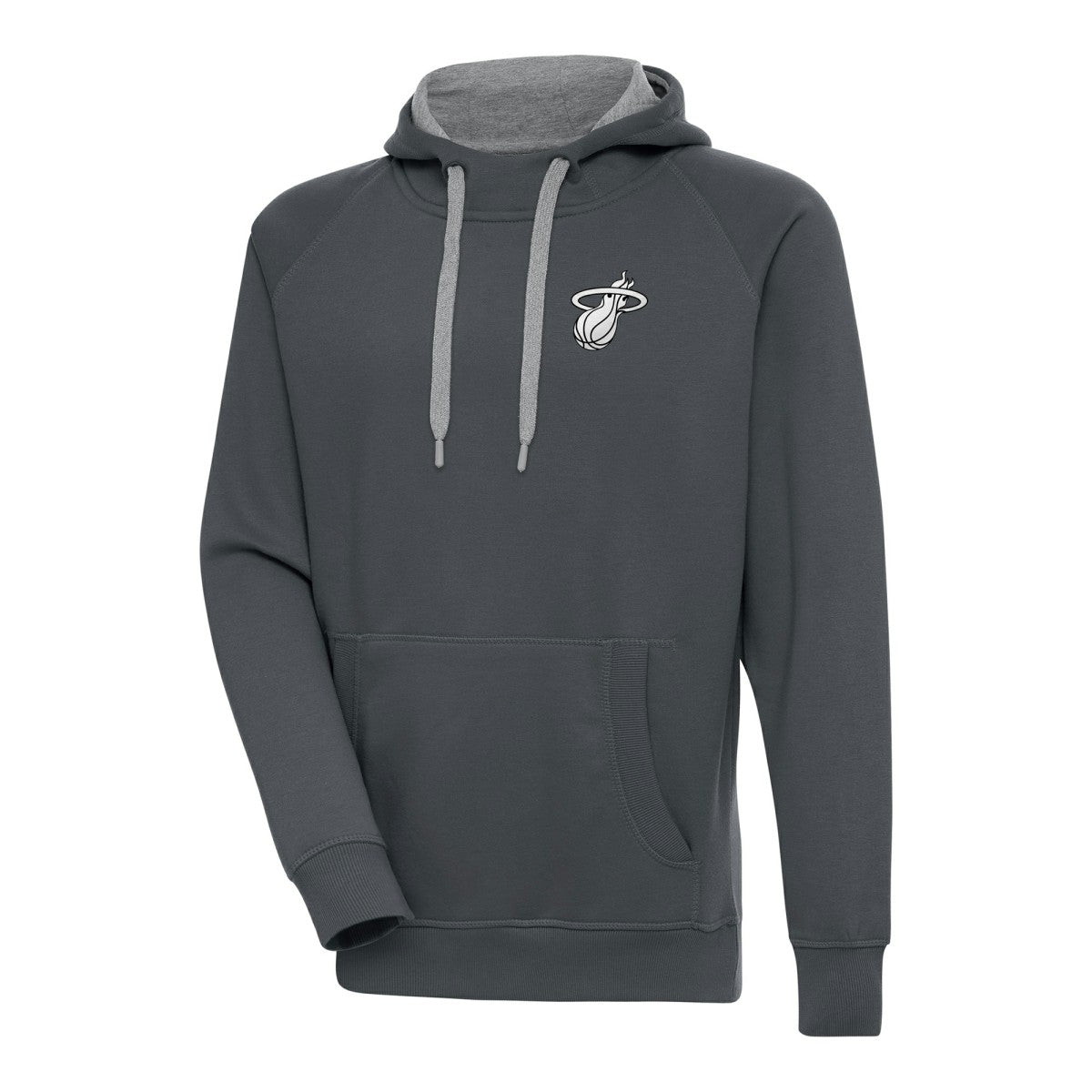 Miami Heat Antigua Metallic Logo Victory Raglan Pullover Hoodie Charcoal