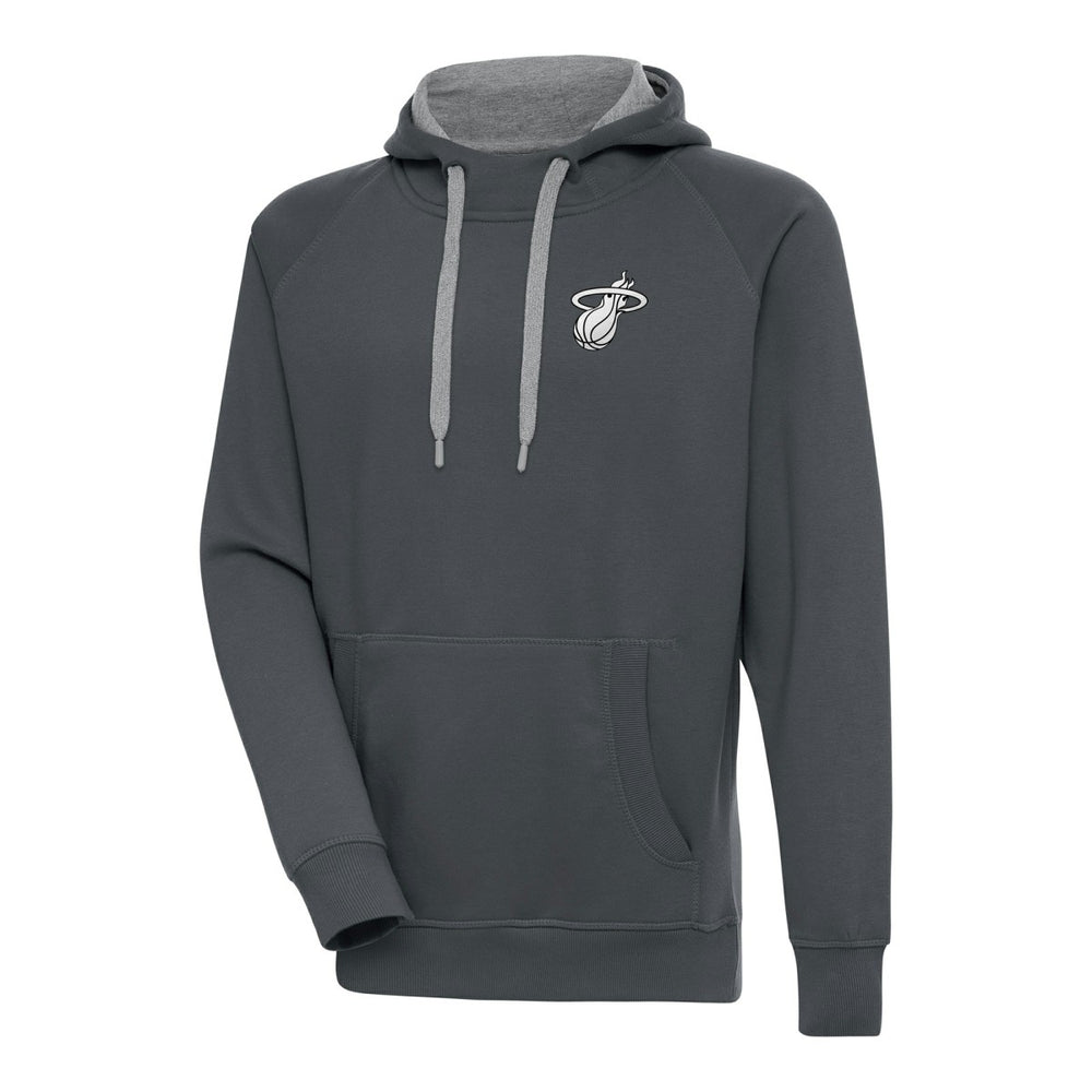 Miami Heat Antigua Metallic Logo Victory Raglan Pullover Hoodie Charcoal