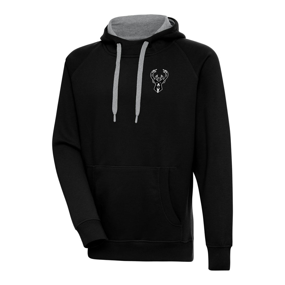 Milwaukee Bucks Antigua Metallic Logo Victory Raglan Pullover Hoodie Black