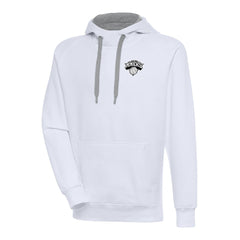 New York Knicks Antigua Metallic Logo Victory Raglan Pullover Hoodie White