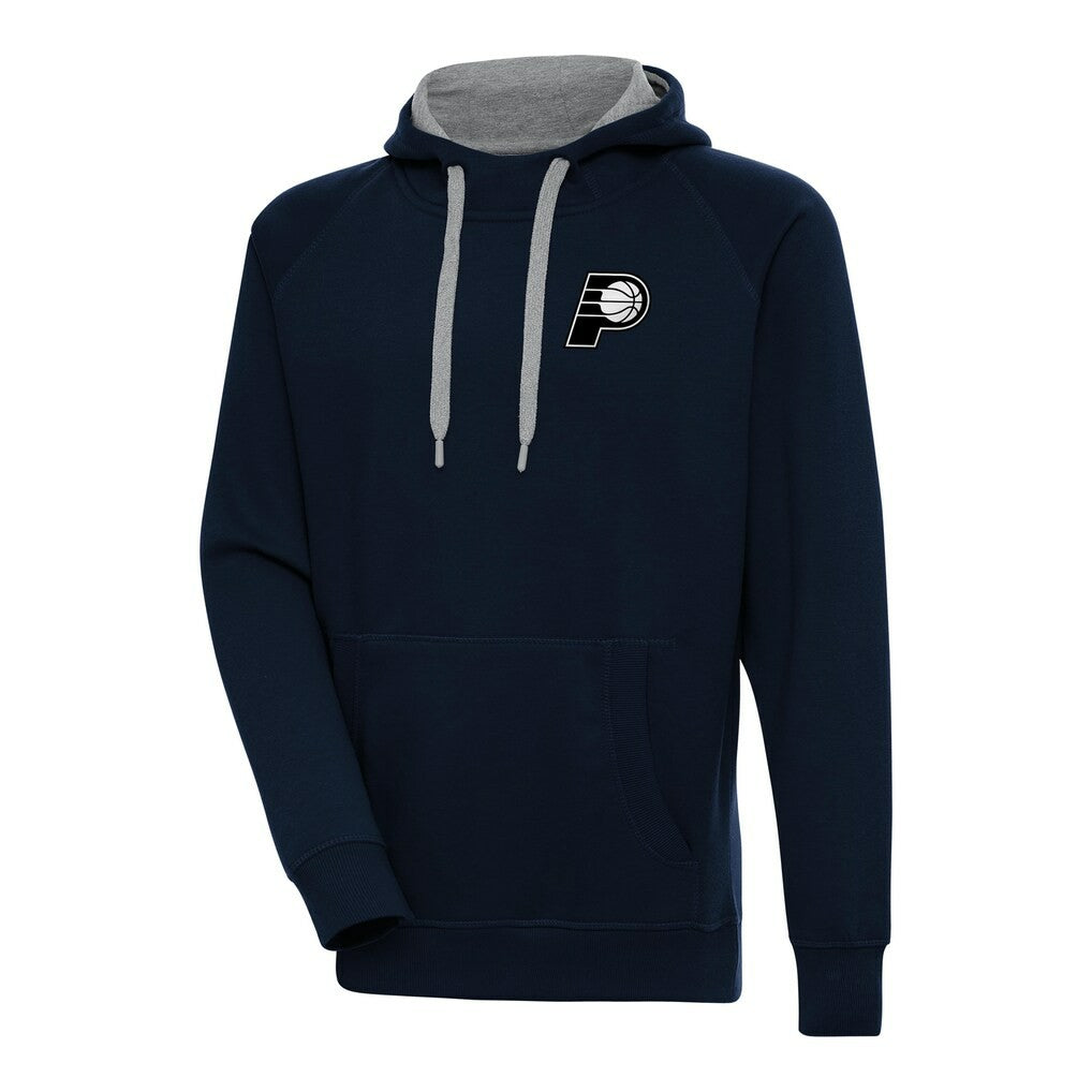 Indiana Pacers Antigua Metallic Logo Victory Raglan Pullover Hoodie Navy