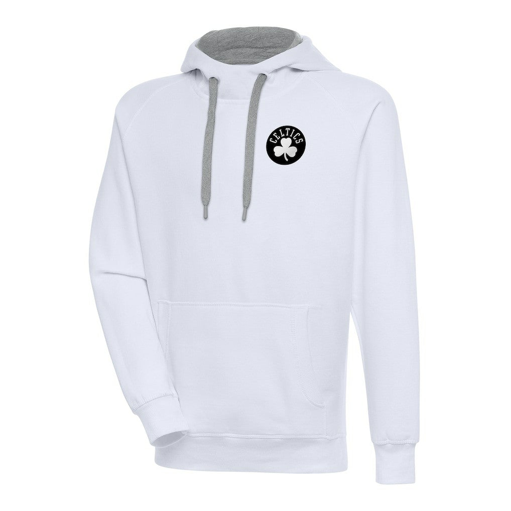 Boston Celtics Antigua Metallic Logo Victory Raglan Pullover Hoodie White