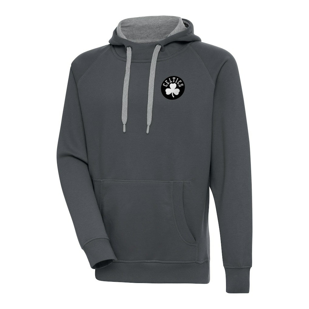 Boston Celtics Antigua Metallic Logo Victory Raglan Pullover Hoodie Charcoal