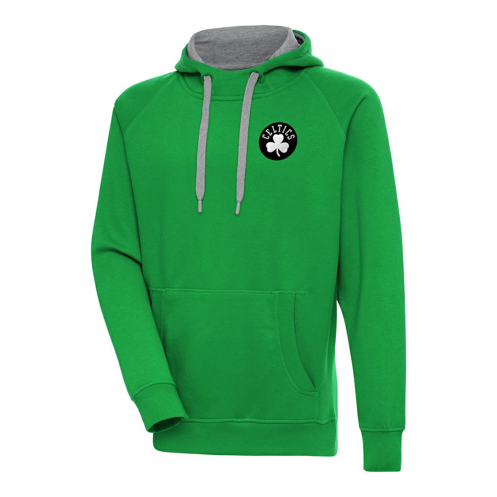 Boston Celtics Antigua Metallic Logo Victory Raglan Pullover Hoodie Kelly Green
