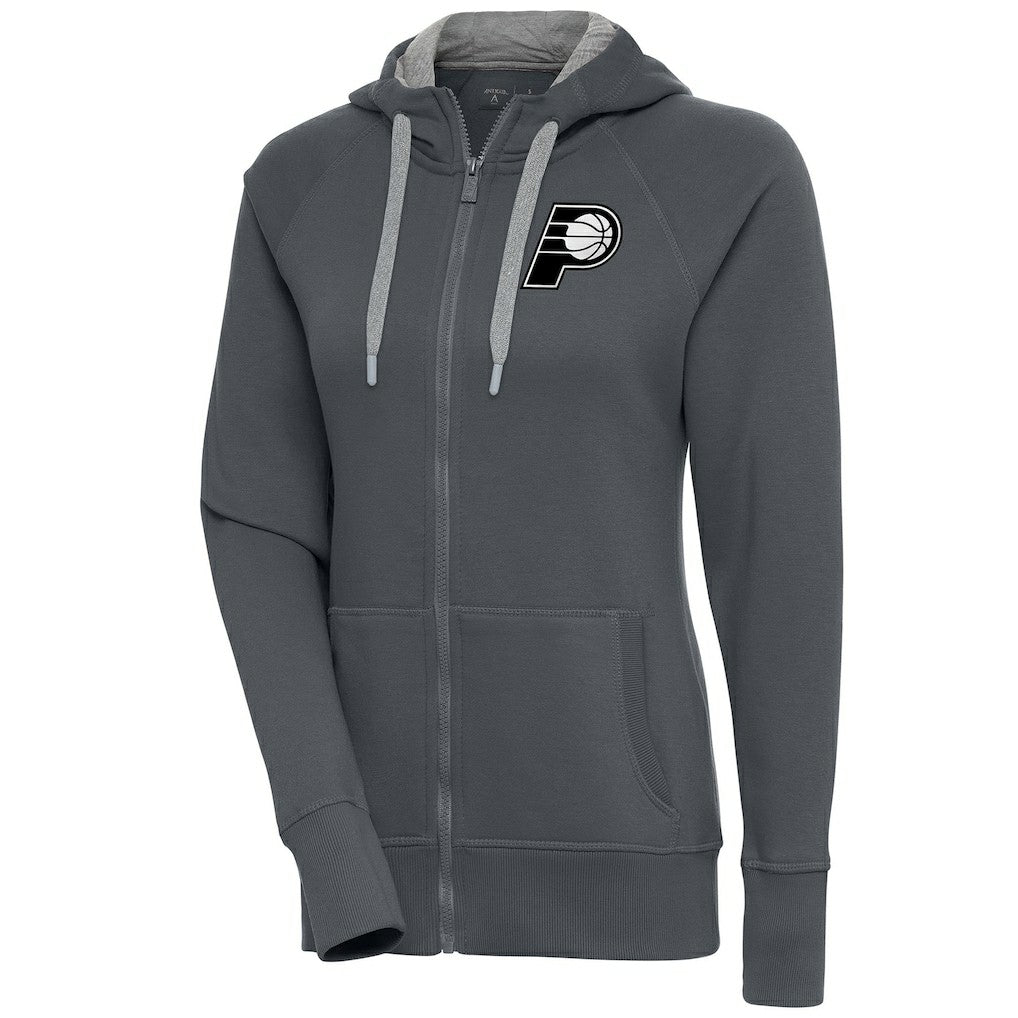 Indiana Pacers Antigua Women's Brushed Metallic Victory Full-Zip Hoodie - Charcoal