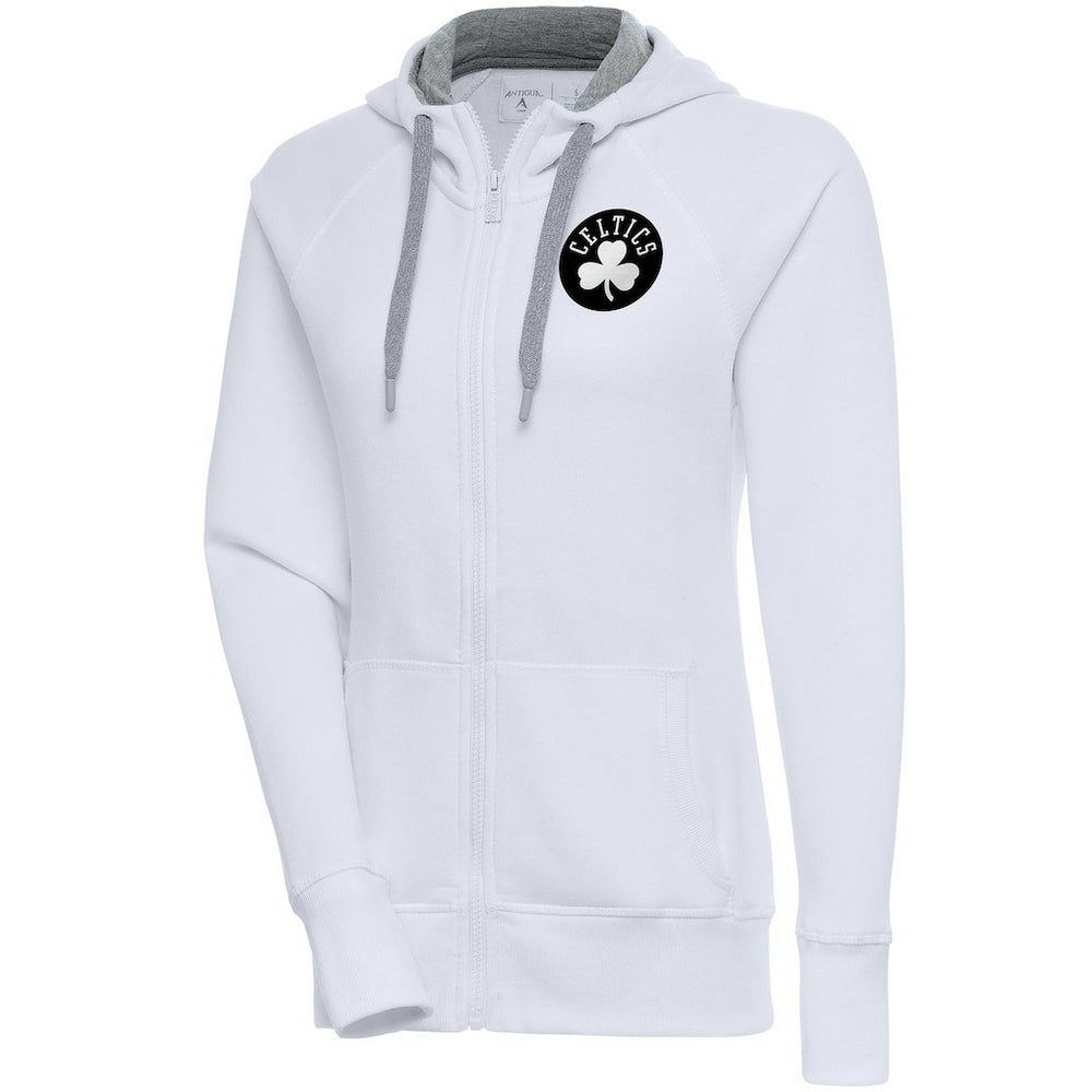 Boston Celtics Antigua Women's Brushed Metallic Victory Full-Zip Hoodie - White