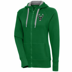 Milwaukee Bucks Antigua Women's Brushed Metallic Victory Full-Zip Hoodie - Hunter Green
