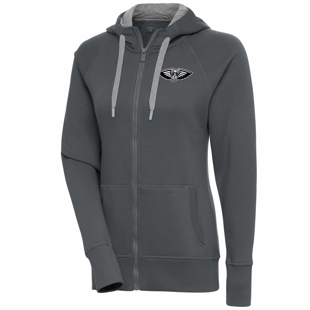 New Orleans Pelicans Antigua Women's Brushed Metallic Victory Full-Zip Hoodie - Charcoal