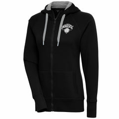 New York Knicks Antigua Women's Brushed Metallic Victory Full-Zip Hoodie - Black