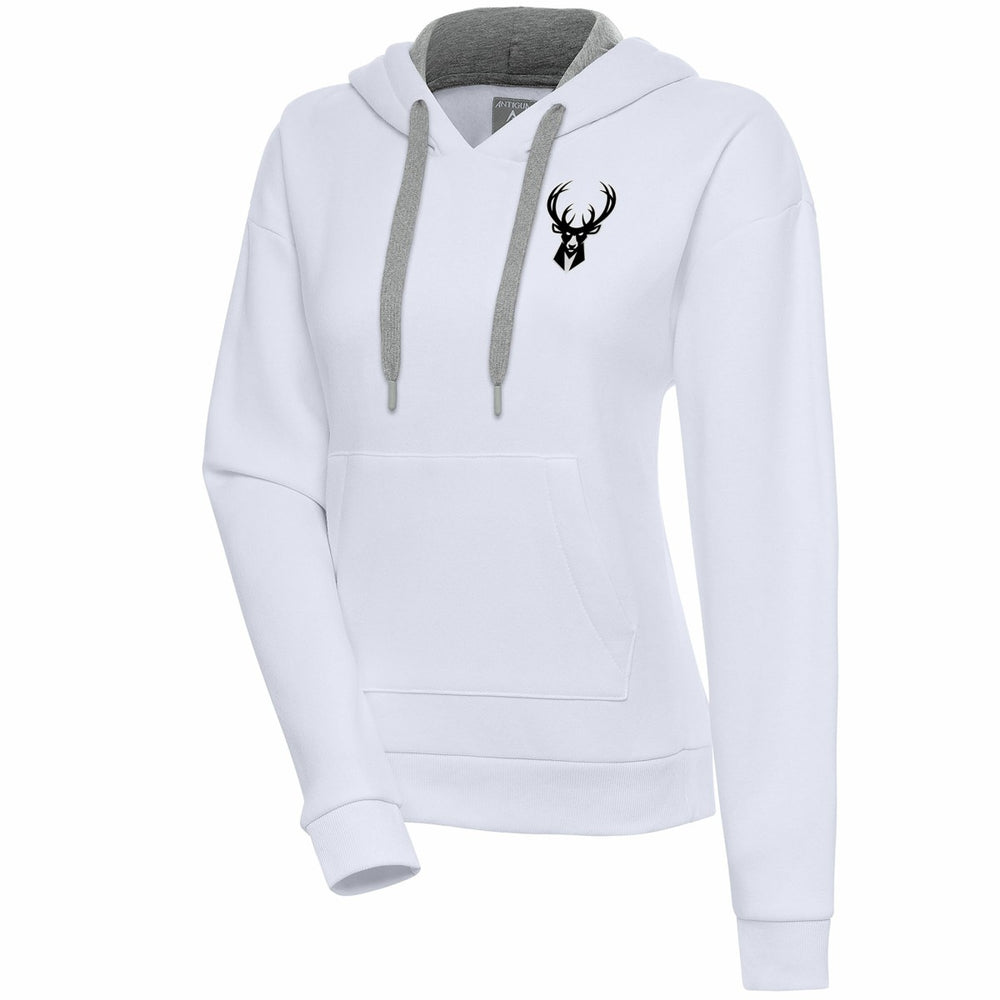 Milwaukee Bucks Antigua Women's Brushed Metallic Victory Pullover Hoodie - White
