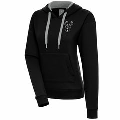 Milwaukee Bucks Antigua Women's Brushed Metallic Victory Pullover Hoodie - Black