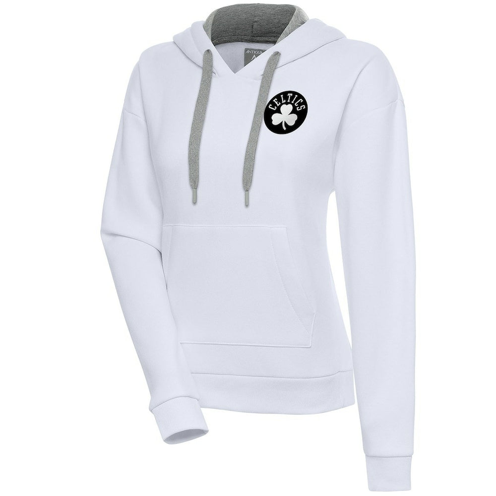 Boston Celtics Antigua Women's Brushed Metallic Victory Pullover Hoodie - White