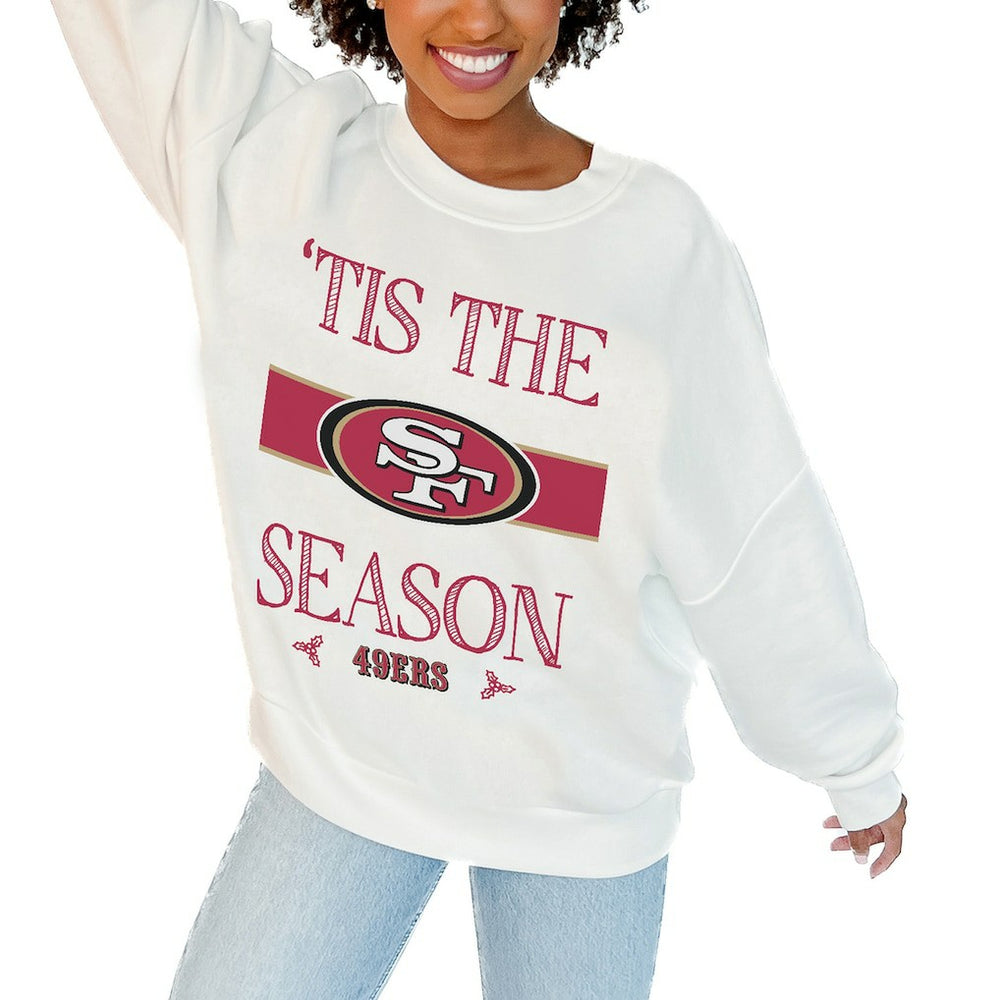 San Francisco 49ers Gameday Couture Women's Oversized Take A Holiday Pullover Sweatshirt White