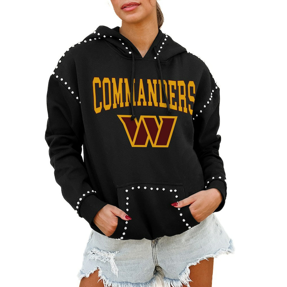 Washington Commanders Gameday Couture Women's Oversized Catch the Vibe Studded Pullover Hoodie Black