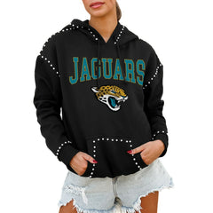 Jacksonville Jaguars Gameday Couture Women's Oversized Catch the Vibe Studded Pullover Hoodie Black