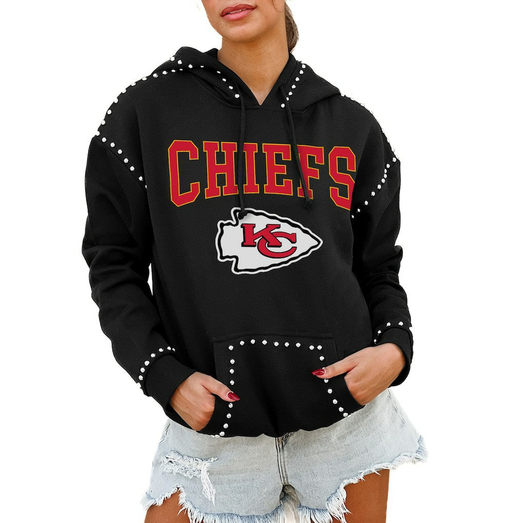 Kansas City Chiefs Gameday Couture Women's Oversized Catch the Vibe Studded Pullover Hoodie Black