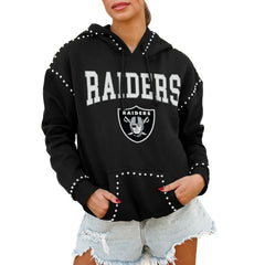 Las Vegas Raiders Gameday Couture Women's Oversized Catch the Vibe Studded Pullover Hoodie Black