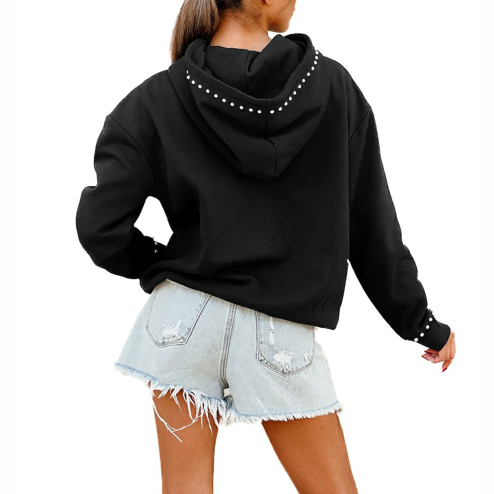 Las Vegas Raiders Gameday Couture Women's Oversized Catch the Vibe Studded Pullover Hoodie Black