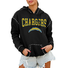 Los Angeles Chargers Gameday Couture Women's Oversized Catch the Vibe Studded Pullover Hoodie Black