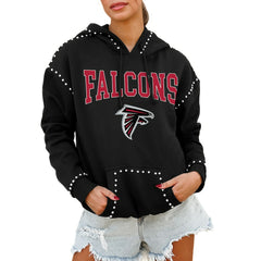 Atlanta Falcons Gameday Couture Women's Oversized Catch the Vibe Studded Pullover Hoodie Black