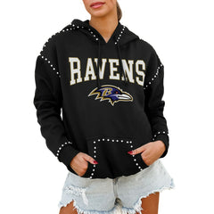 Baltimore Ravens Gameday Couture Women's Oversized Catch the Vibe Studded Pullover Hoodie Black