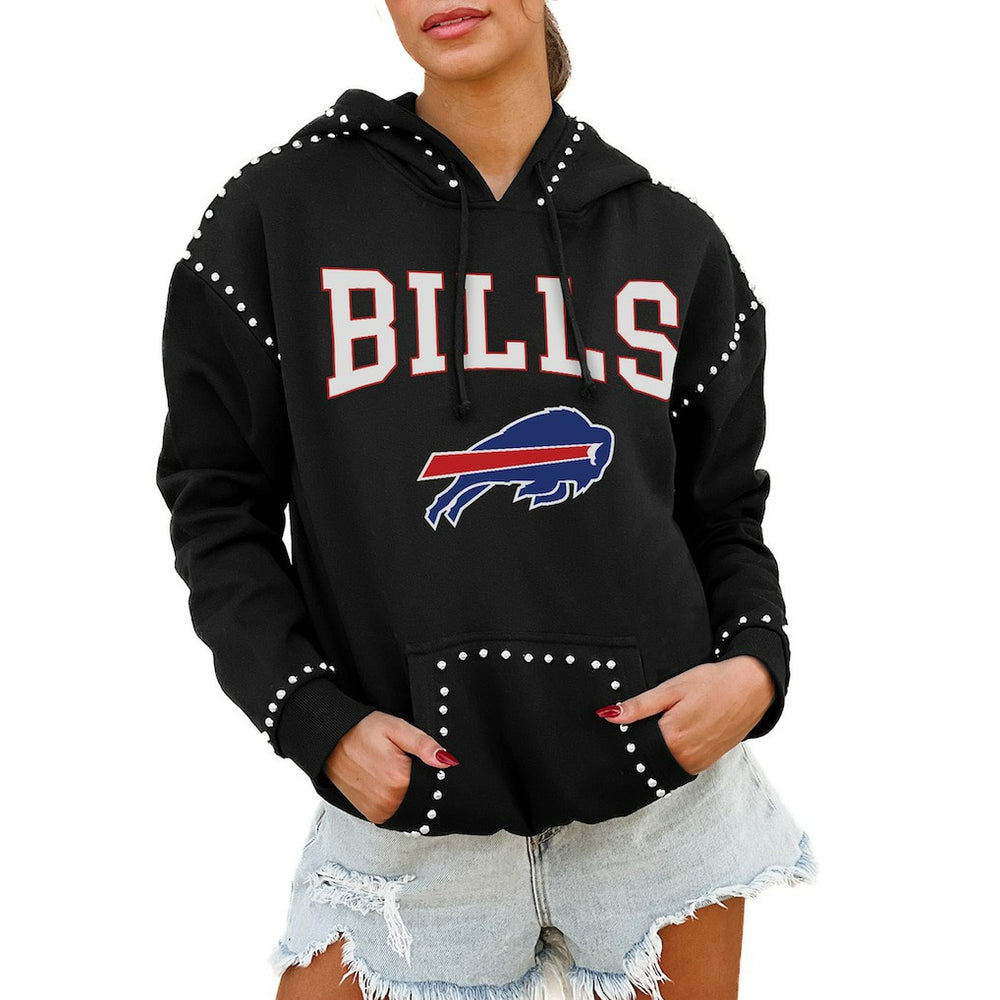 Buffalo Bills Gameday Couture Women's Oversized Catch the Vibe Studded Pullover Hoodie Black