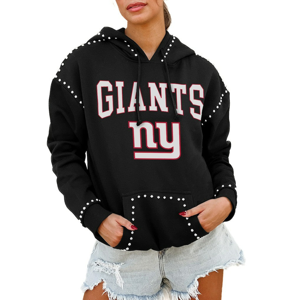 New York Giants Gameday Couture Women's Oversized Catch the Vibe Studded Pullover Hoodie Black
