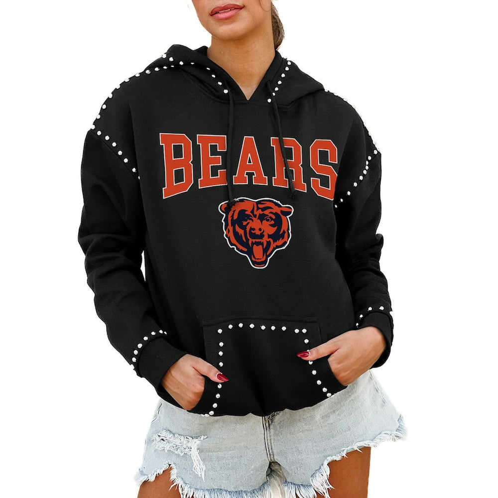Chicago Bears Gameday Couture Women's Oversized Catch the Vibe Studded Pullover Hoodie Black