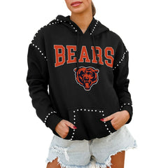 Chicago Bears Gameday Couture Women's Oversized Catch the Vibe Studded Pullover Hoodie Black