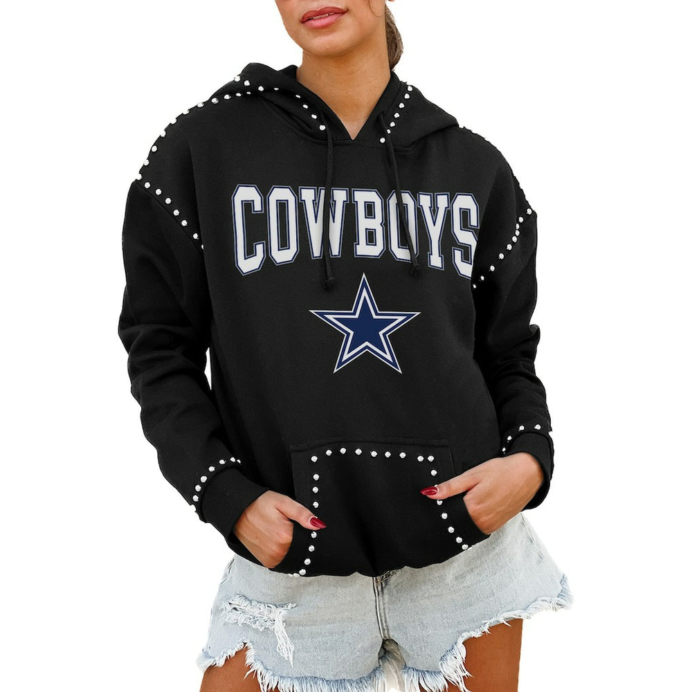 Dallas Cowboys Gameday Couture Women's Oversized Catch the Vibe Studded Pullover Hoodie Black