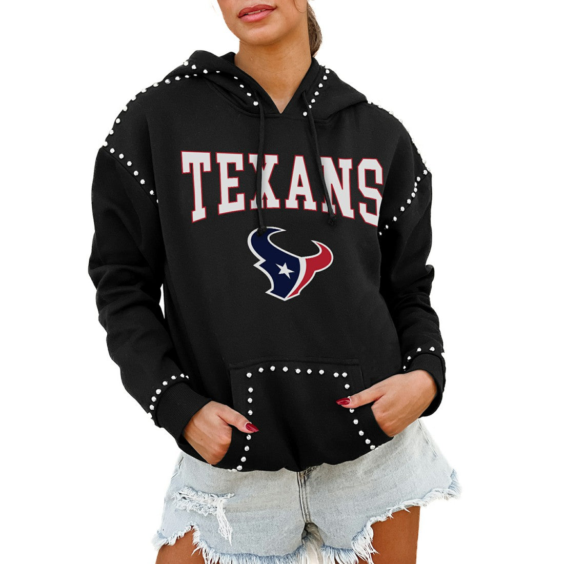 Houston Texans Gameday Couture Women's Oversized Catch the Vibe Studded Pullover Hoodie Black