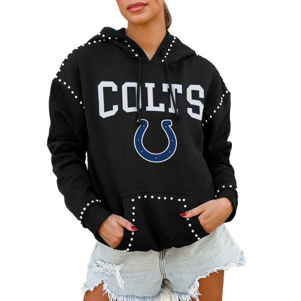 Indianapolis Colts Gameday Couture Women's Oversized Catch the Vibe Studded Pullover Hoodie Black