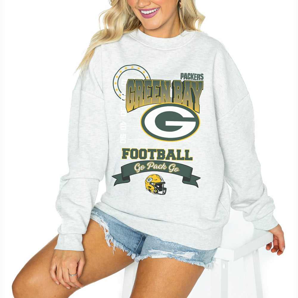 Green Bay Packers Gameday Couture Women's Oversized Run the Show Pullover Sweatshirt Ash