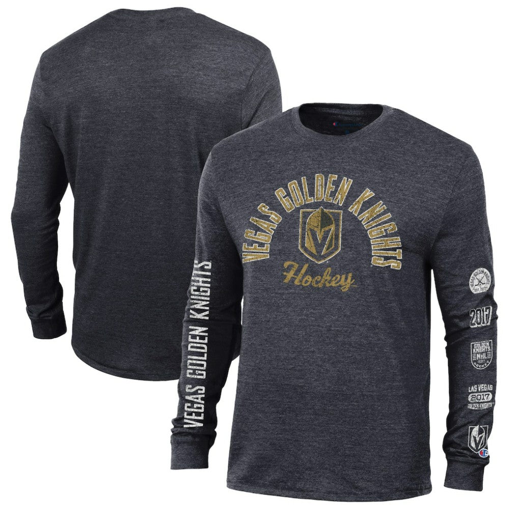 NHL Vegas Golden Knights Champion Multi-Logo Tri-Blend Long Sleeve T-Shirt - Black