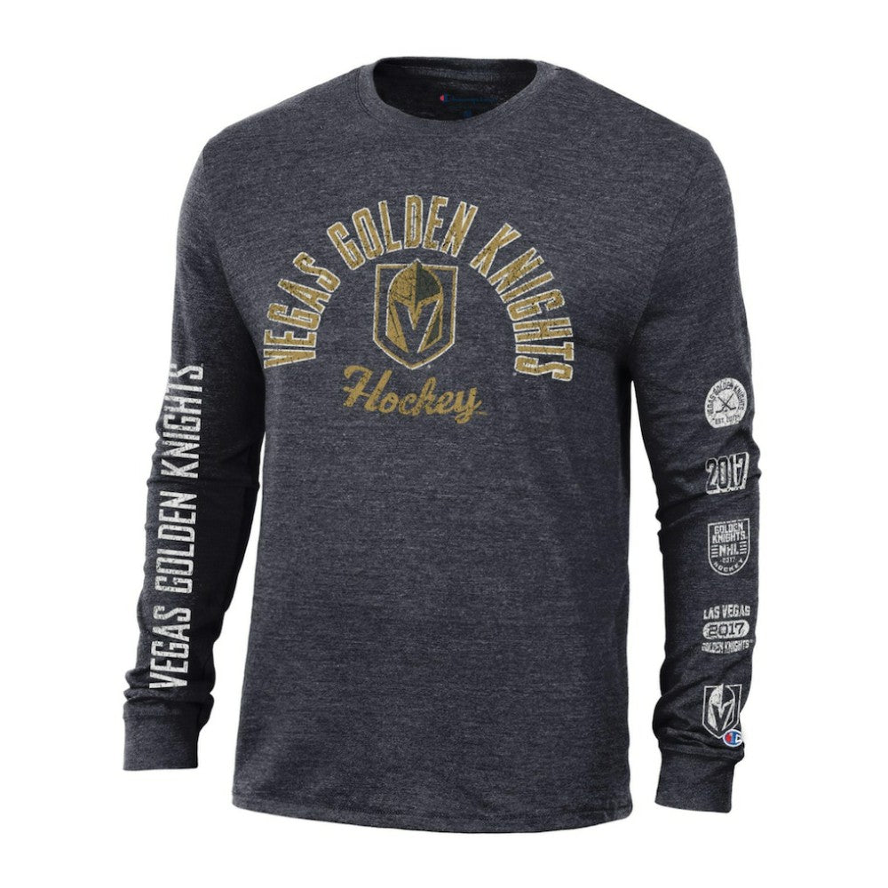 NHL Vegas Golden Knights Champion Multi-Logo Tri-Blend Long Sleeve T-Shirt - Black