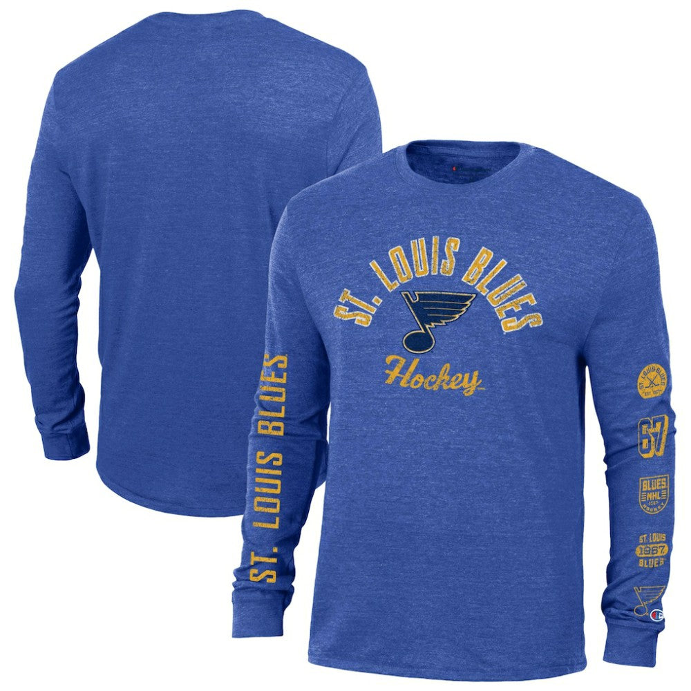 NHL St. Louis Blues Champion Multi-Logo Tri-Blend Long Sleeve T-Shirt - Heather Blue