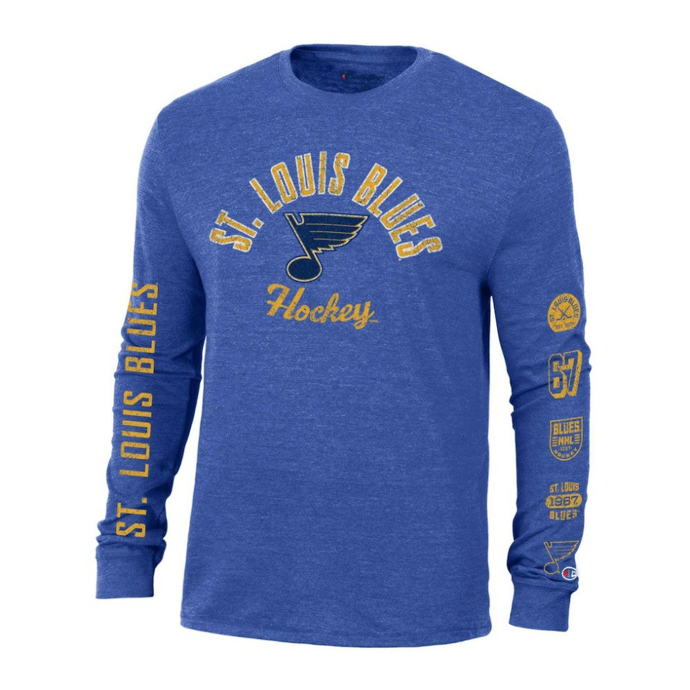 NHL St. Louis Blues Champion Multi-Logo Tri-Blend Long Sleeve T-Shirt - Heather Blue