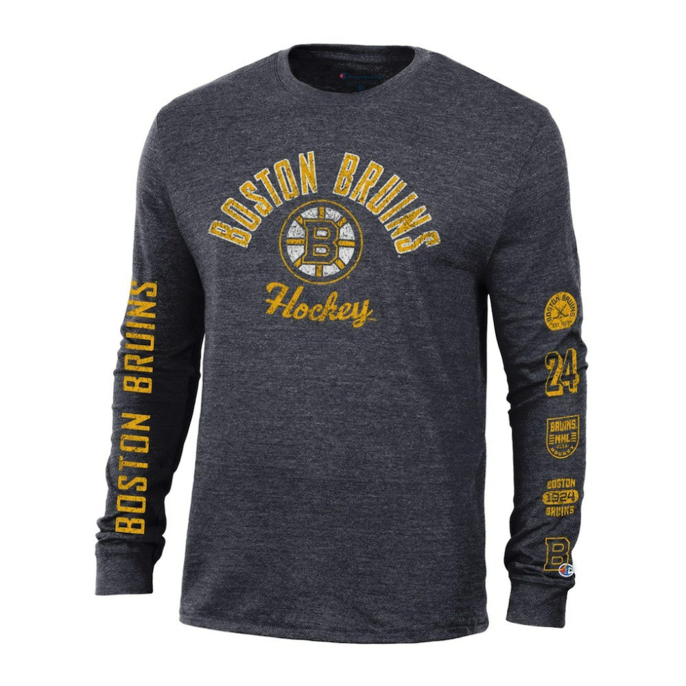 NHL Boston Bruins Champion Multi-Logo Tri-Blend Long Sleeve T-Shirt - Heather Black