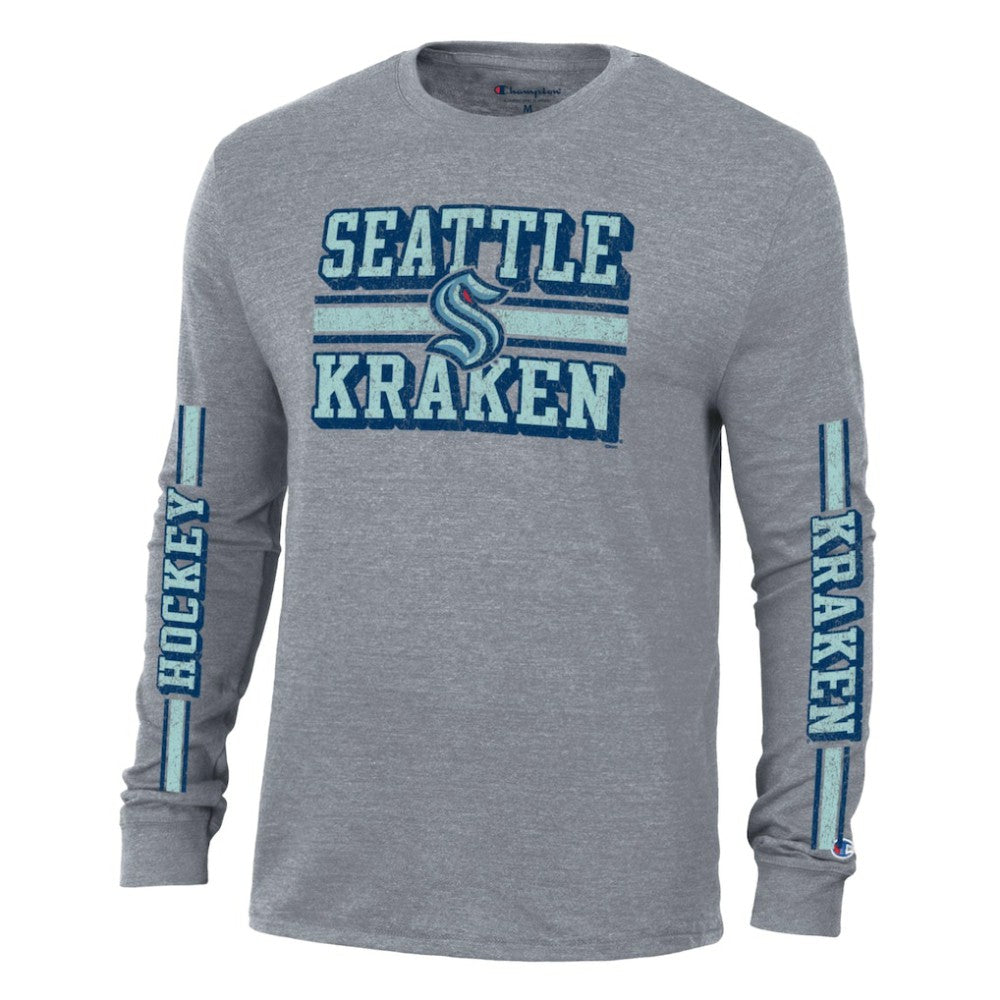 NHL Seattle Kraken Champion Tri-Blend Dual-Stripe Long Sleeve T-Shirt - Heather Gray