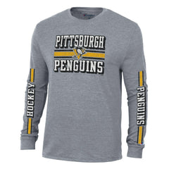NHL Pittsburgh Penguins Champion Tri-Blend Dual-Stripe Long Sleeve T-Shirt - Heather Gray