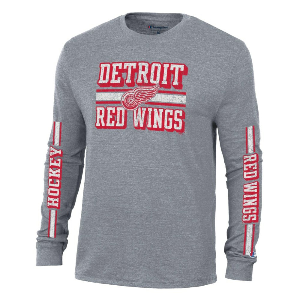 NHL Detroit Red Wings Champion Tri-Blend Dual-Stripe Long Sleeve T-Shirt - Heather Gray
