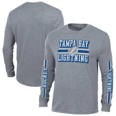NHL Tampa Bay Lightning Champion Tri-Blend Dual-Stripe Long Sleeve T-Shirt - Heather Gray