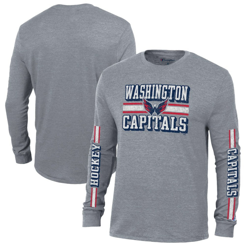 NHL Washington Capitals Champion Tri-Blend Dual-Stripe Long Sleeve T-Shirt - Heather Gray